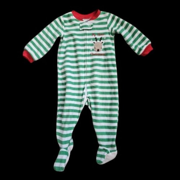 * ABSORBA Green Striped MY FIRST CHRISTMAS Fleece Sleeper 6-12 months - Picture 1 of 4